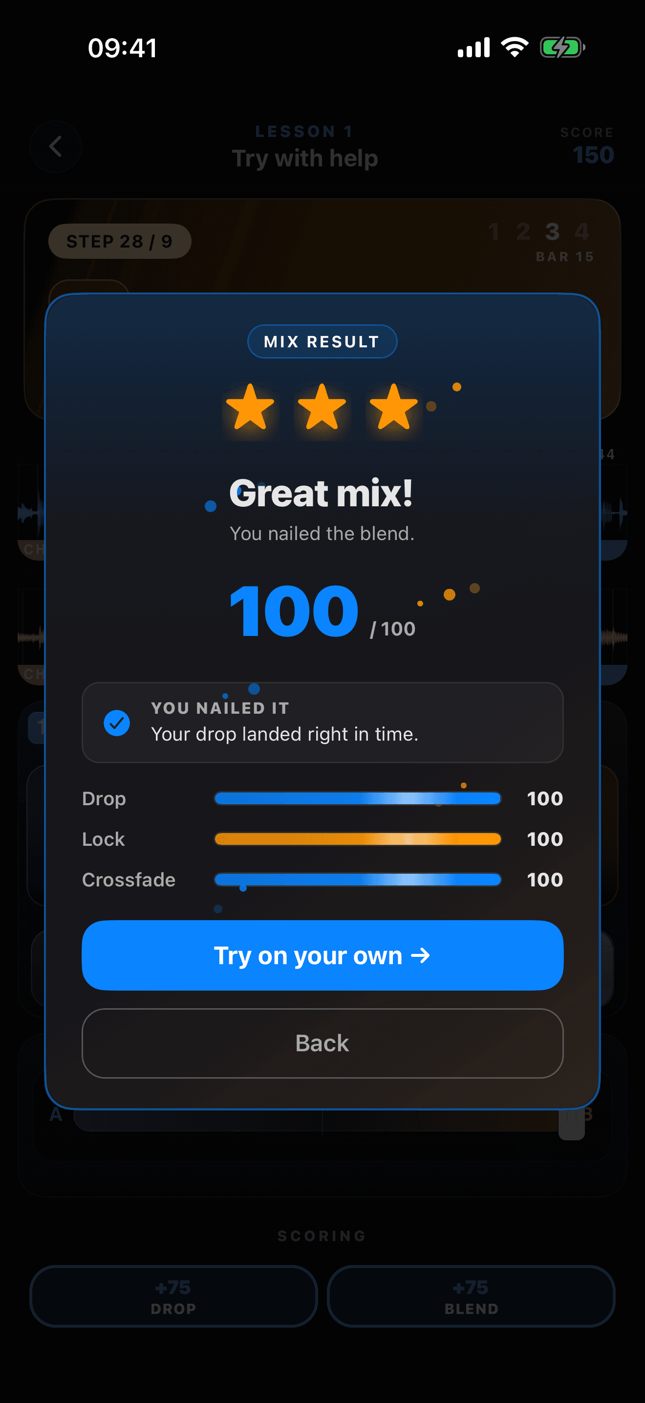Learn2DJ real-time scoring feedback